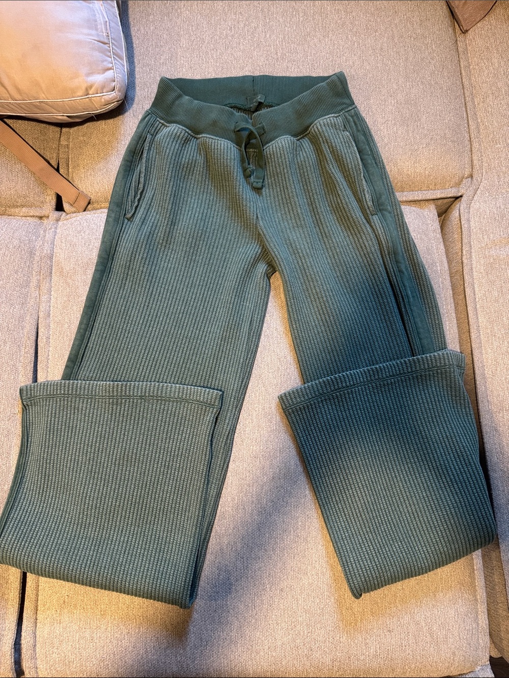 Ribbed Drawstring flare Pants - Green
